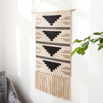 Macrame Wall Hanging Tapestry Home Decor Cotton Tassel Handmade Woven Bohemian geometric canvas Art background cloth tapestry - Statnmore-7861