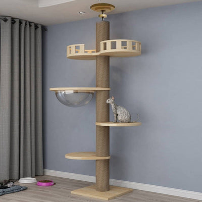 Cat Tree Floor to Ceiling Cat Tower Adjustable Kitten Multi-Level Condo With Scratching Post Pad Hammock Pet Cat Activity Center Cat Scratching post - Statnmore-7861