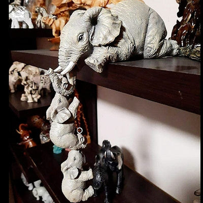 3pcs/set Cute Elephant Figurines Elephant Holding Baby Elephant Resin Crafts Home Furnishing Gift Handmade Home Decoration - Statnmore-7861