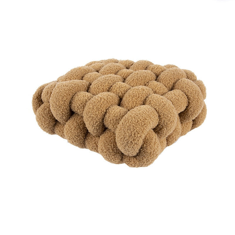 Fashion New Soft Plush Knot Seat Cushion Home Wool Solid Color Sofa Bed Decoration Pillow Square Hand Woven Office Chair Cushion - Statnmore-7861