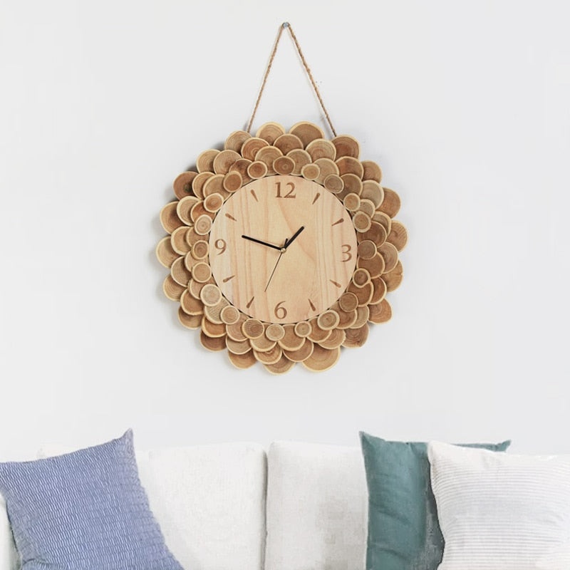 Handmade wooden household round clock pendant living room study office simple style exquisite decorative handicrafts wall clock - Statnmore-7861