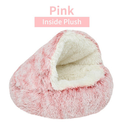 Winter Long Plush Pet Cat Bed Round Cat Cushion House  Warm Cat Basket Cat Sleep Bag Cat Nest Kennel 2 In 1 For Small Dog Cat - Statnmore-7861