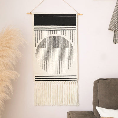 Macrame Wall Hanging Tapestry Home Decor Cotton Tassel Handmade Woven Bohemian geometric canvas Art background cloth tapestry - Statnmore-7861