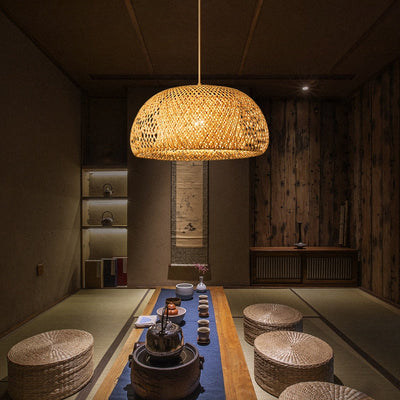 Handmade Bamboo Weaving Lamp Rattan Suspension Chinese Style Home Decor Hanging Light Fixture Modern Dinning Room Pendant Light - Statnmore-7861