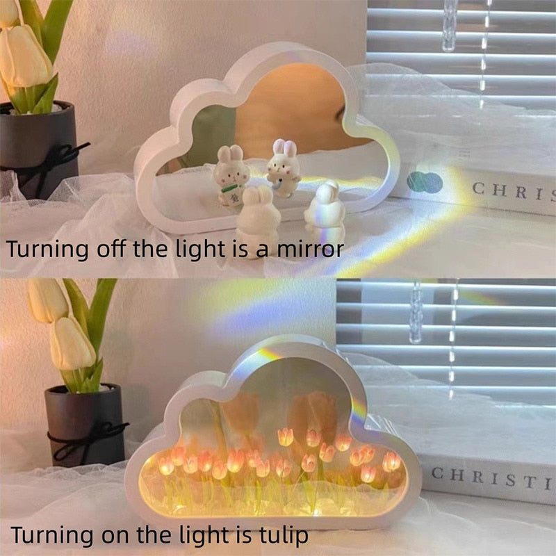 Handmade DIY Cloud Tulip Mirror Small Night Light