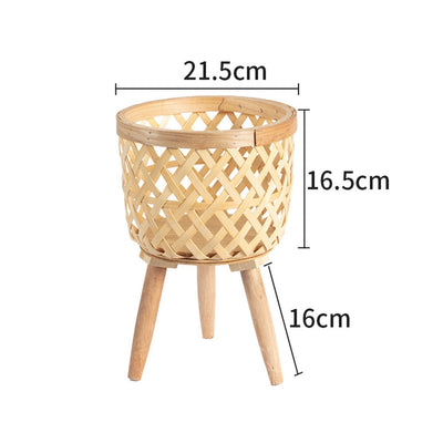 Handmade Bamboo Woven Flower Pot with Stand  Plant Flower Display Storage Stand DIY Storage Nursery Pots Home Decoration - Statnmore-7861