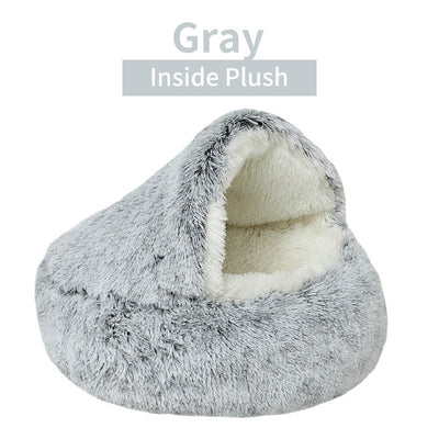 Winter Long Plush Pet Cat Bed Round Cat Cushion House  Warm Cat Basket Cat Sleep Bag Cat Nest Kennel 2 In 1 For Small Dog Cat - Statnmore-7861