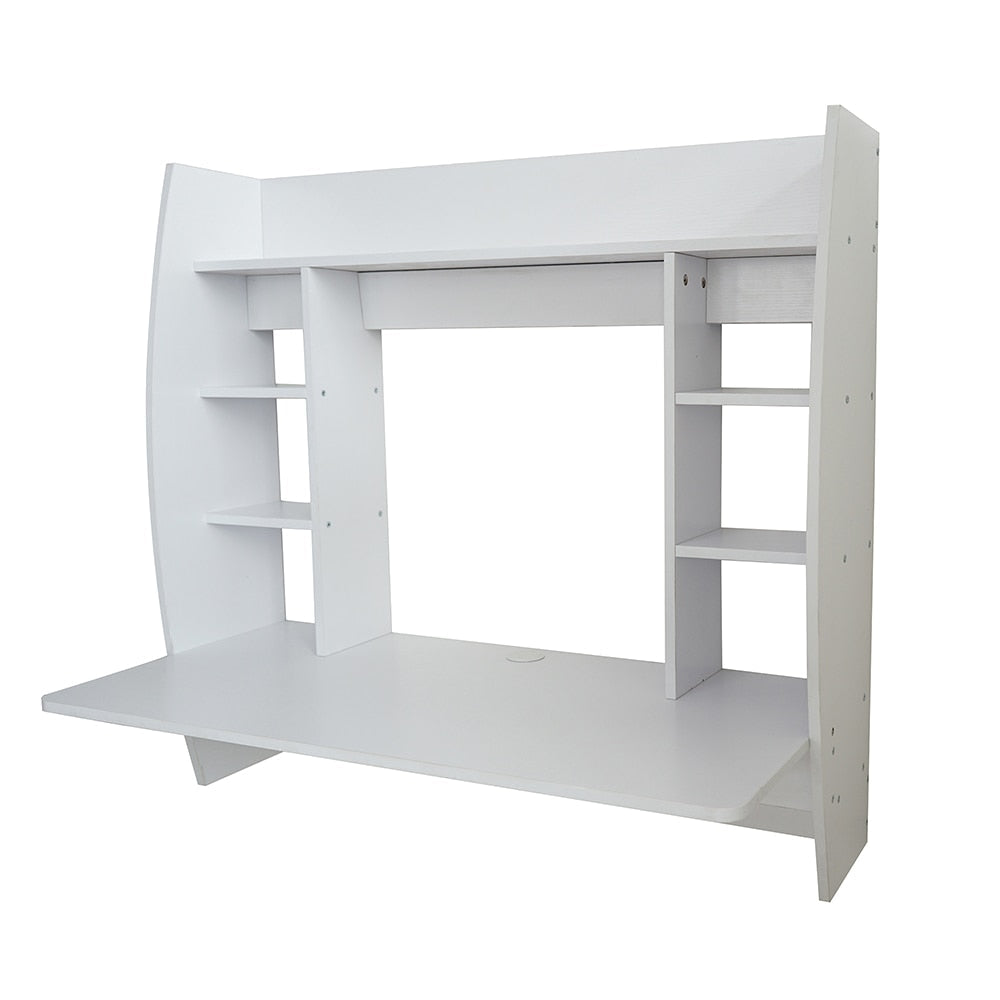 Indoor White Floating Multi Function Wooden Desk Modern Bookshelf