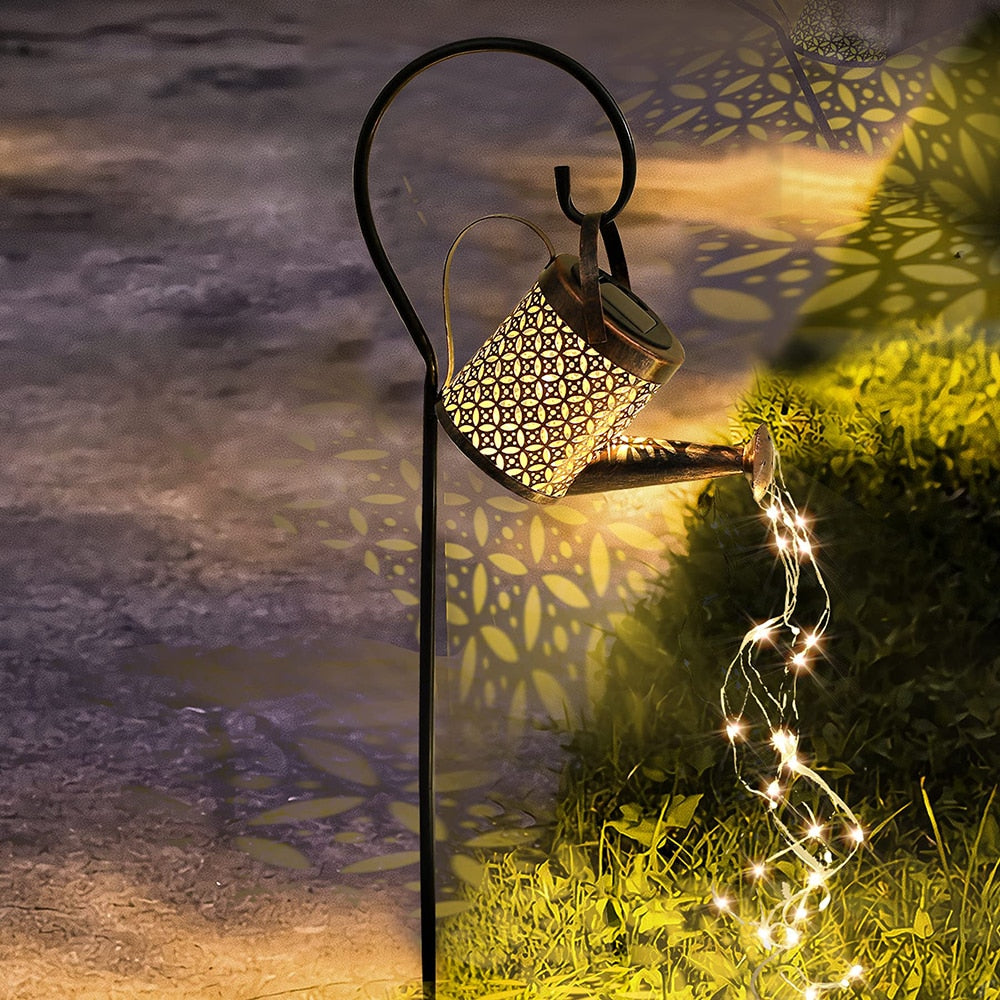 Solar Watering Can Light Hanging Kettle Lantern Light Waterproof Garden Decor Metal Retro Lamp for Outdoor Table Patio Lawn YarD - Statnmore-7861