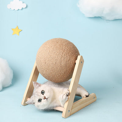 Cat Scratcher Toy Pet Scratching Ball Wood Stand Kitten Sisal Rope Ball Board Grinding Paws Furniture Supplies Accessories Cat Scratching Post Cat Furniture - Statnmore-7861