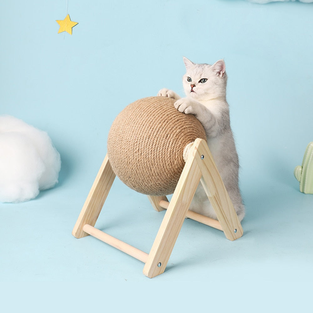 Cat Scratcher Toy Pet Scratching Ball Wood Stand Kitten Sisal Rope Ball Board Grinding Paws Furniture Supplies Accessories Cat Scratching Post Cat Furniture - Statnmore-7861