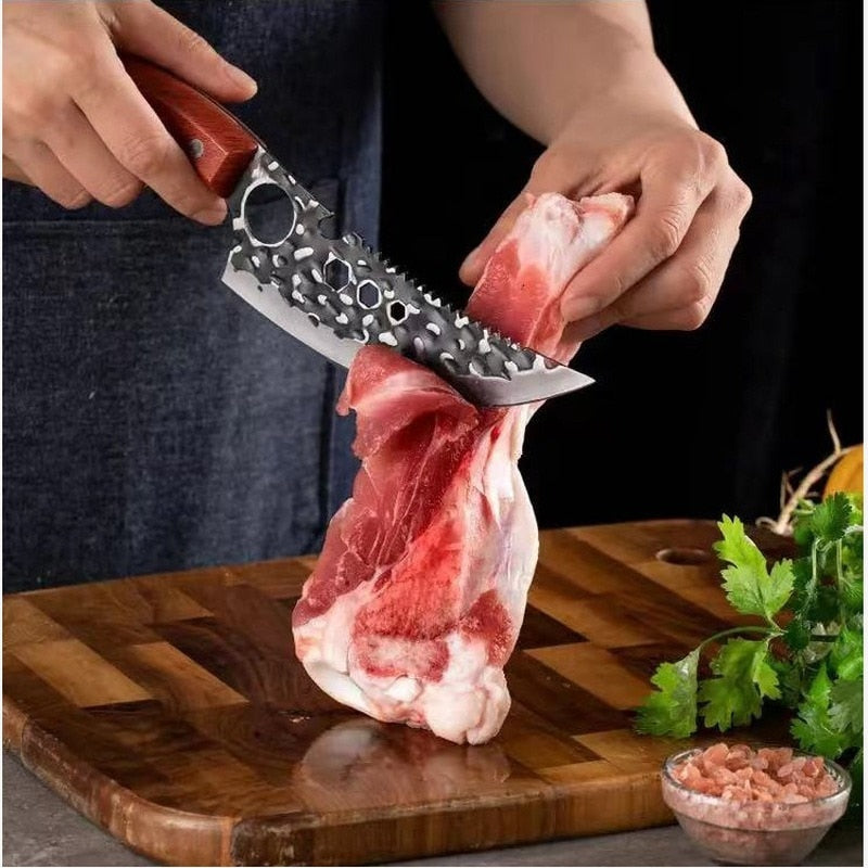 6" Hunting Knife with Finger Hole Handmade Forged Stainless Steel Kitchen Chef Knife Meat Cleaver Boning Fishing Butcher Knife Handmade Knives - Statnmore-7861
