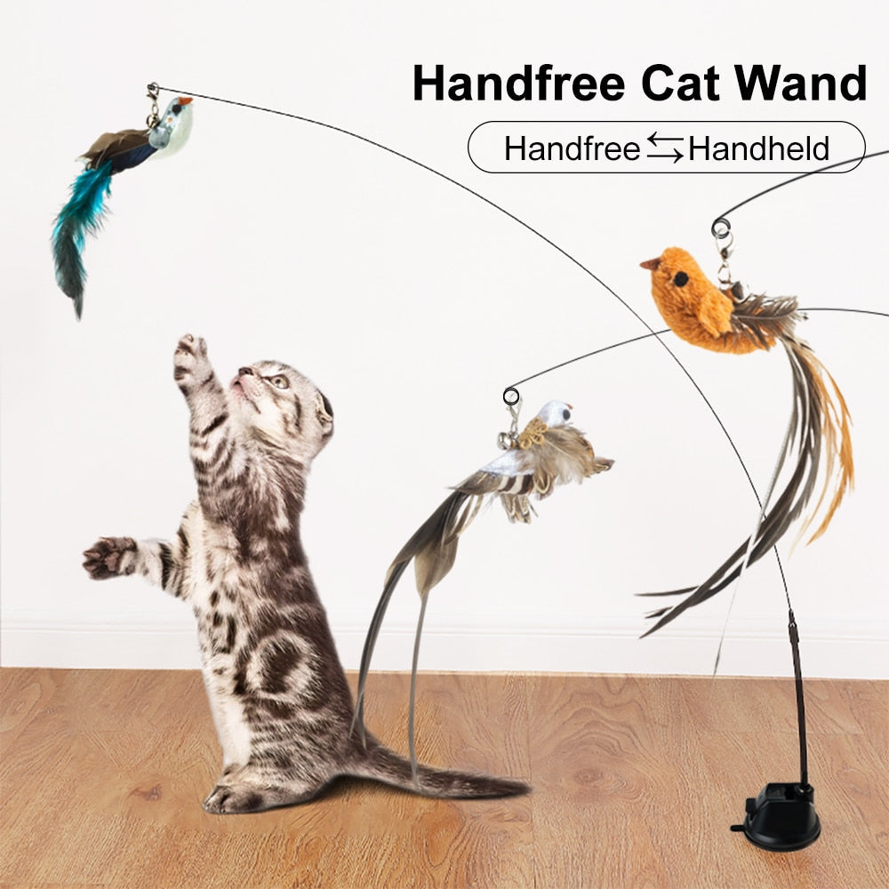 Handfree Bird/Feather Cat Wand with Bell  Interactive Toy for Cats