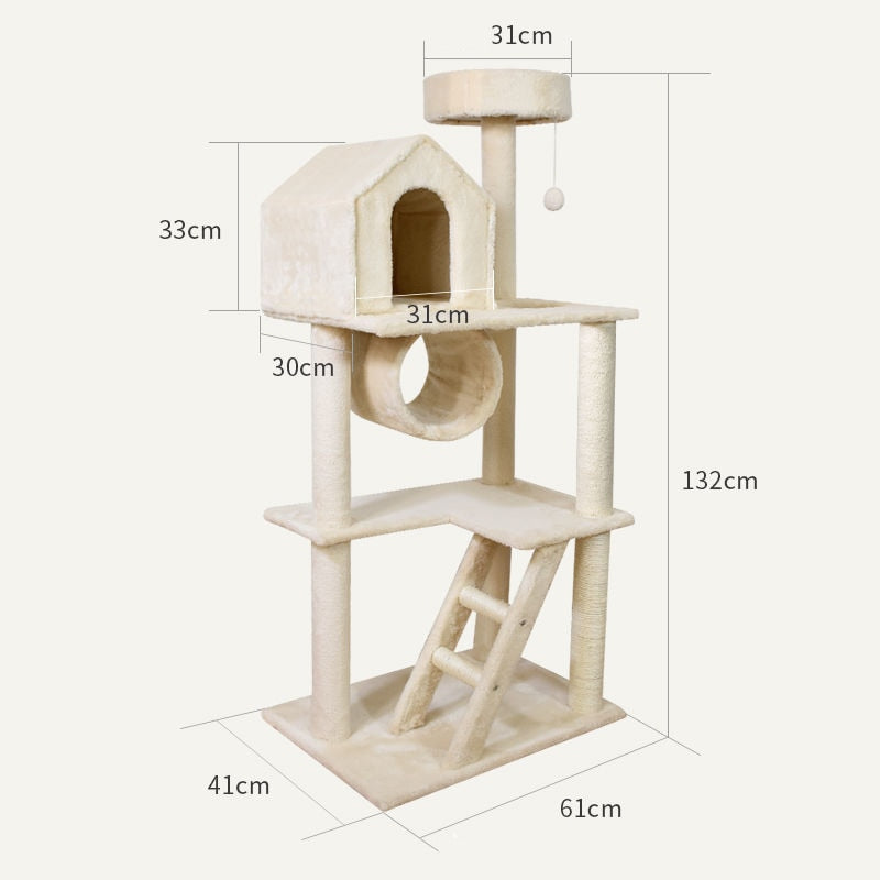 Cat House Multi story Wooden Cat Tree Tower Condos With Plush Cloth Cover Kitten Cats Sisal Scratchers Post And Pet Cat Bed Handmade Cat House - Statnmore-7861