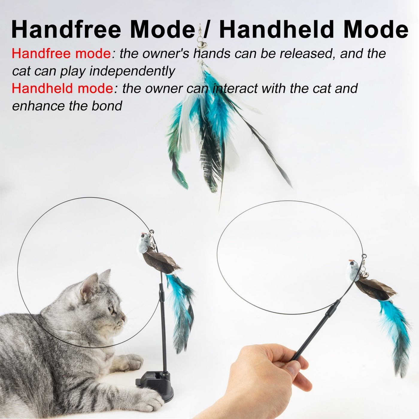Handfree Bird/Feather Cat Wand with Bell  Interactive Toy for Cats